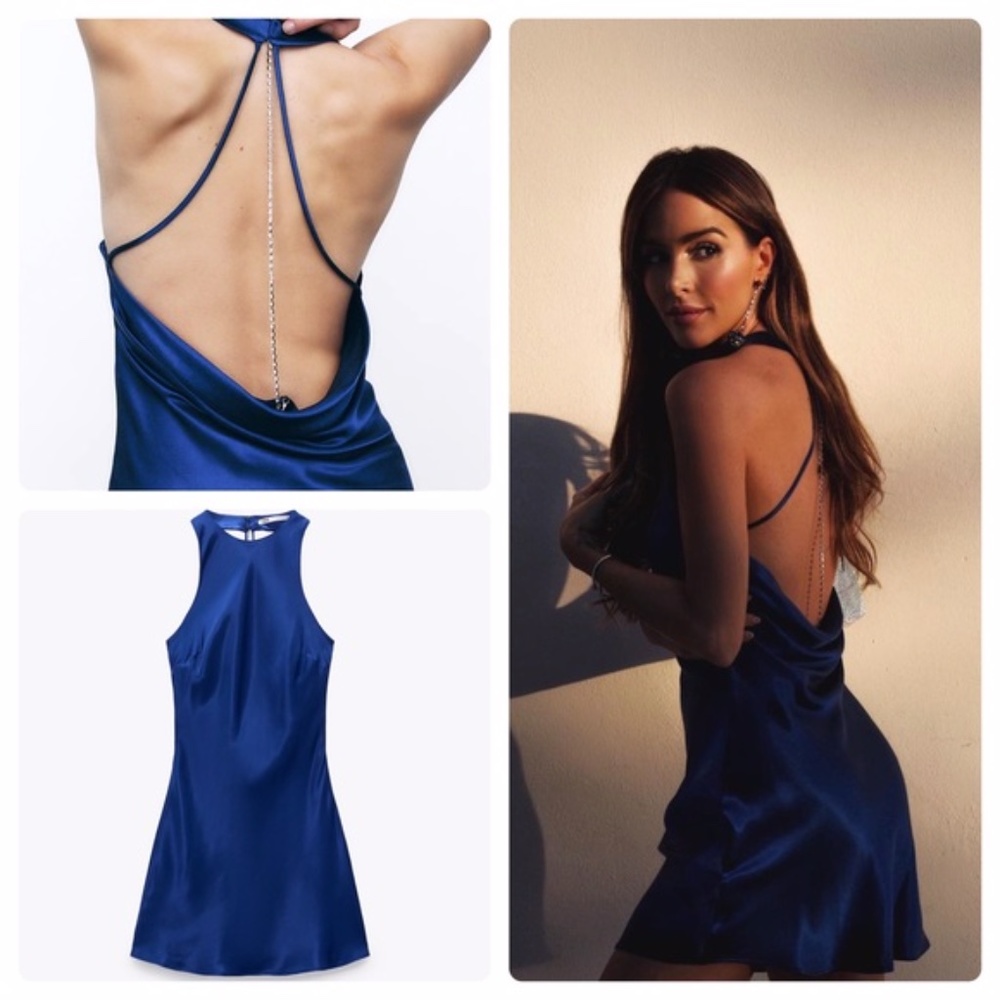 SATIN EFFECT JEWEL CHAIN DRESS
